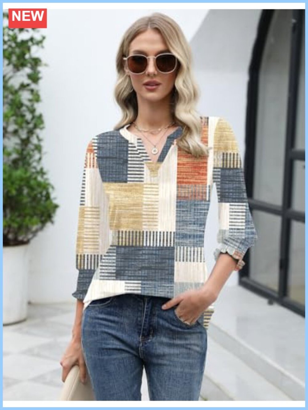 Women's 3/4 Sleeve V-Neck Ruffle Cuff Blouse Business Casual Top - Picture 5 of 6